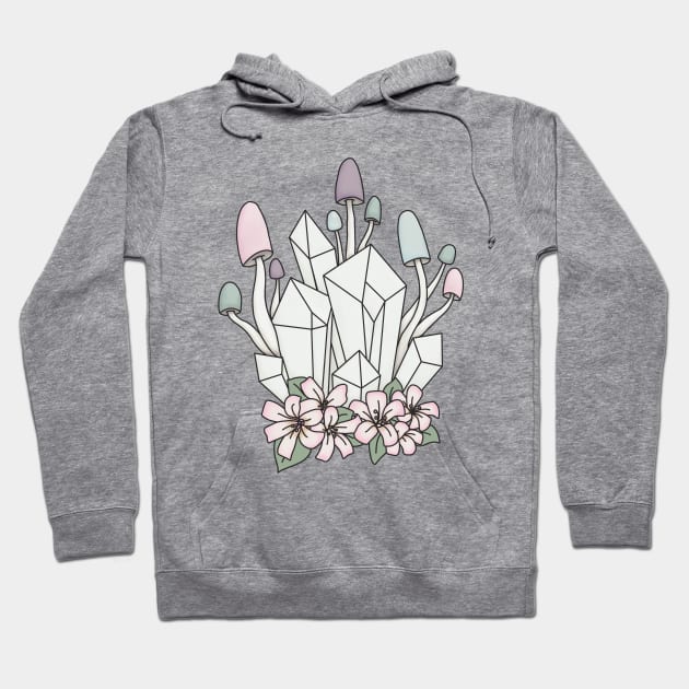 Pastel mushrooms and crystals Hoodie by Triple Moons Creations